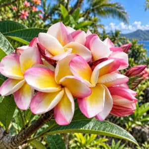 Plumeria rubra cv. Candy Lemon, Fleurs de Frangipanier 'Candy Lemon', Plumeria 'Candy Lemon', Frangipanier 'Candy Lemon'