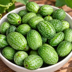 Récolte de Cucamelons, Concombres à confire, récolte de fruits de Melothria scabra, cucamelons